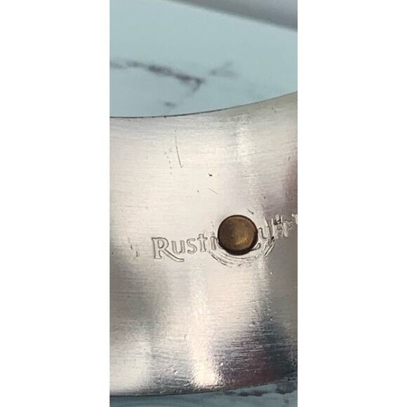 Rustic Cuff Cobalt Blue Textured Logo Metal Cuff Bracelet Signed - Picture 4 of 6